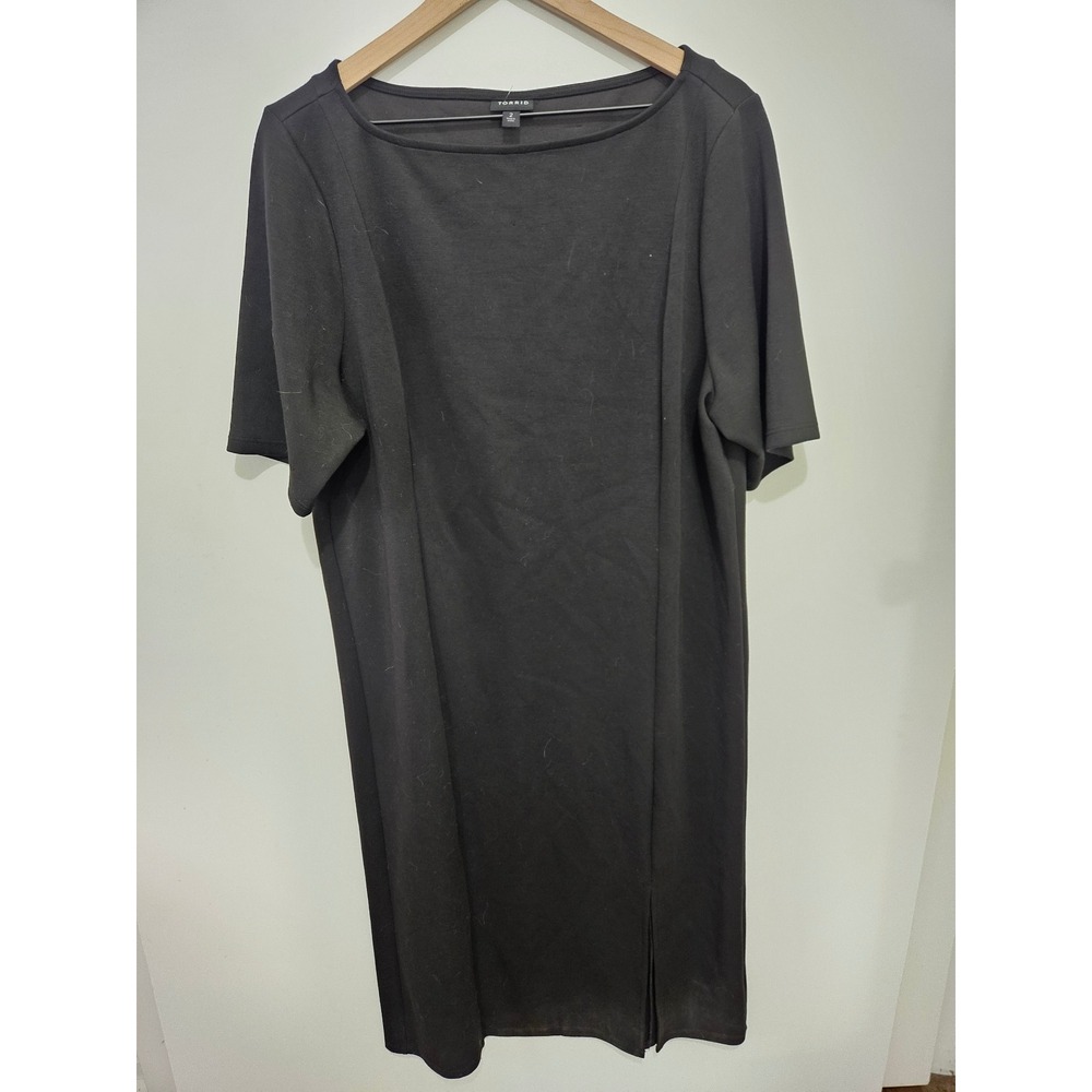 Torrid Womens Black Boat Neck Short Sleeve Sheath Dress Side Slit Size 2 1617873
